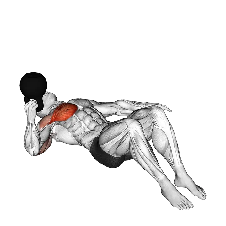 Kettlebell Lying on Floor Single Arm Bottoms-up Chest Press exercise animation (Male)