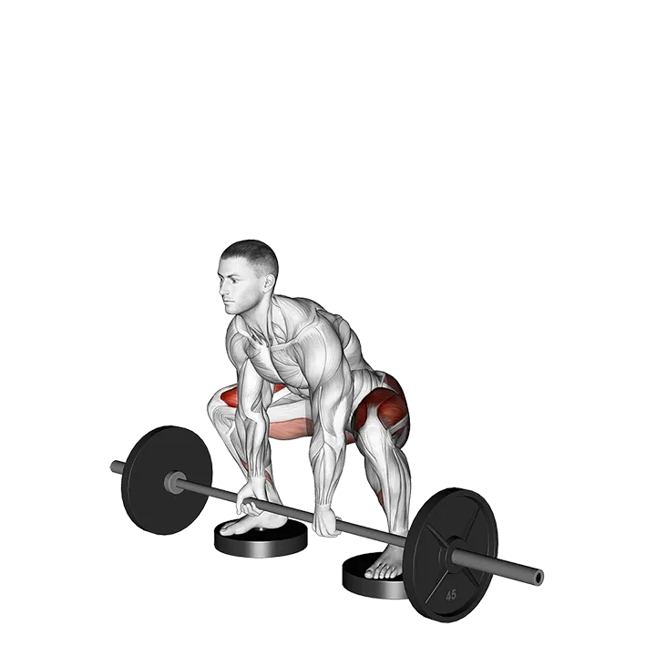 Barbell Sumo Deadlift from Deficit exercise animation (Male)