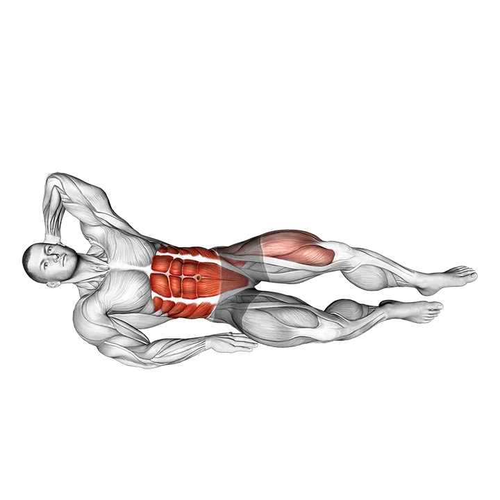 Knee Tuck Oblique Crunch exercise animation (Male)