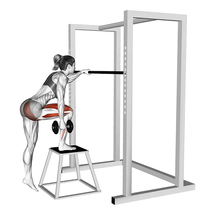 Dumbbell Glute Dominant Step-Up exercise animation (Female)