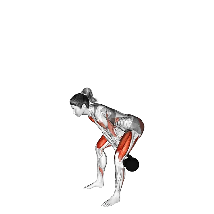 Kettlebell Swing Clean grip Front Squat Overhead Press exercise animation (Male)