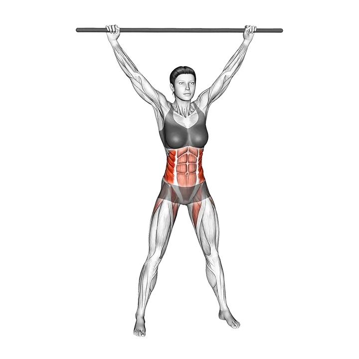 Stick Standing Twist Stretch exercise animation (Mujer)