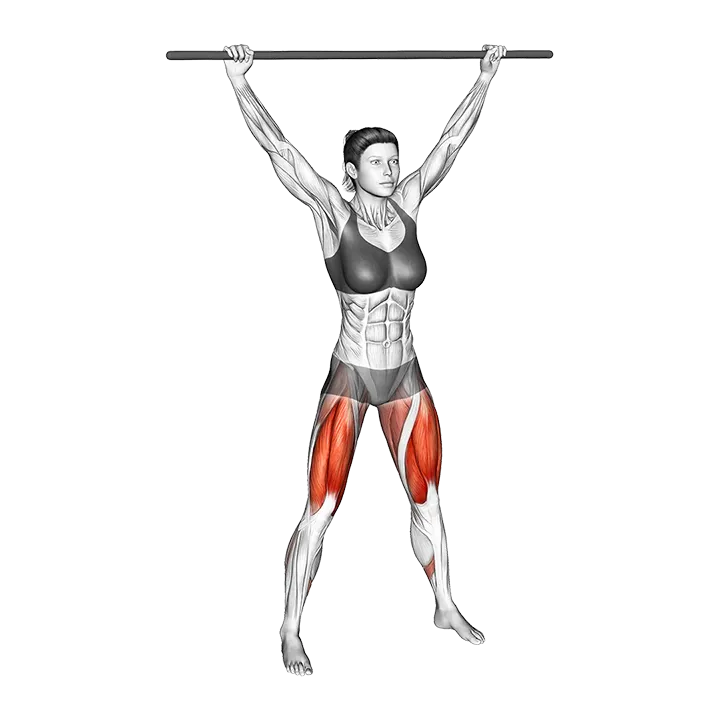 Stick Overhead Full Sumo Squat Stretch exercise animation (Female)