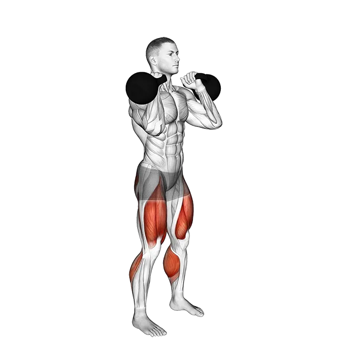 Kettlebell Calf Raise and Front Squat exercise animation (Male)