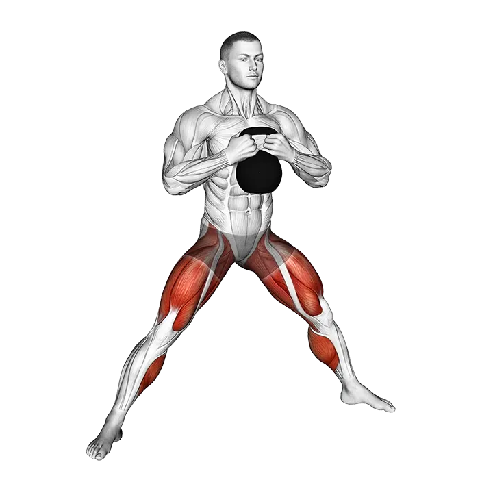 Kettlebell Cossack Squat exercise animation (Male)