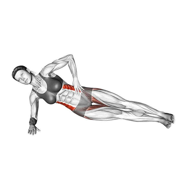 Side Plank with Raised Leg (VERSION 2) (left) exercise animation (Female)