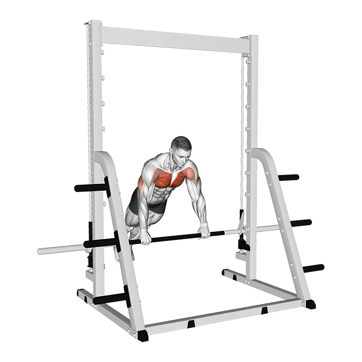 Incline Push-up on a Smith Bar exercise animation (Hombre)
