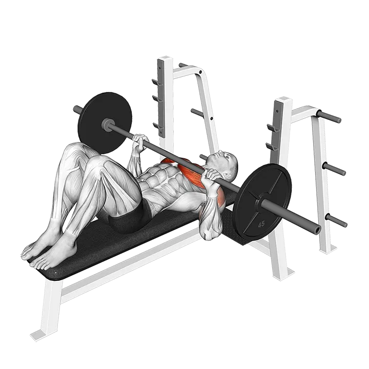 Barbell Feet Flat Bench Press exercise animation (Male)