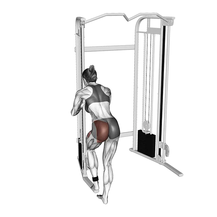 Cable Donkey Diagonal Kickback exercise animation (Female)