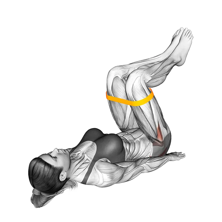 Resistance Band Lying Bent Knee Hip Abduction exercise animation (Female)