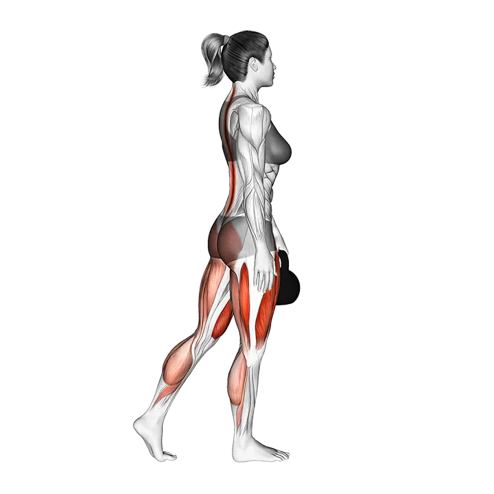 Kettlebell Staggered Stance Deadlift exercise animation (Female)