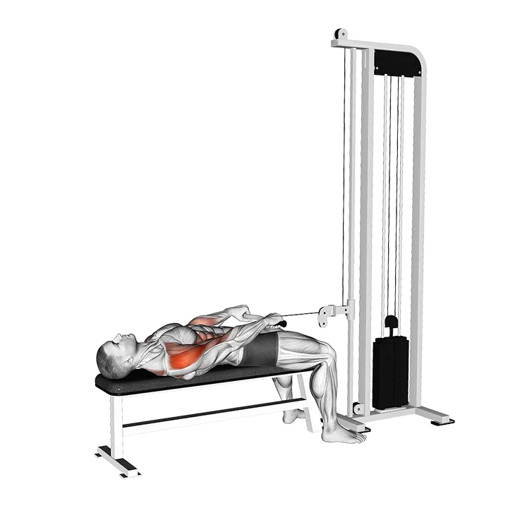 Cable Lying Upright Row (SZ bar) exercise animation (Male)