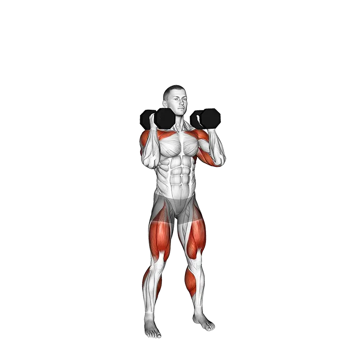 Dumbbell Alternating Arm Thruster exercise animation (Male)