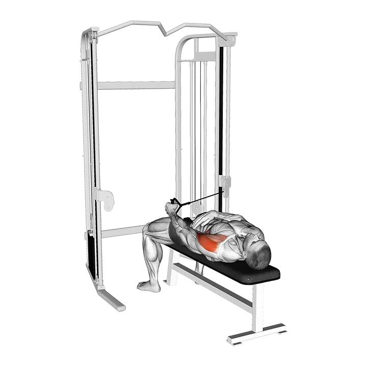 Cable Lying Bench Single Arm Cross Lateral Raise exercise animation (Male)